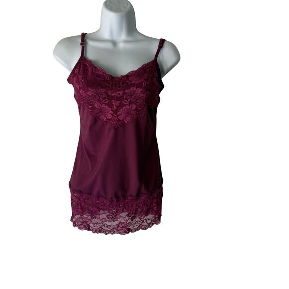 Studio Y Y2k Womens Medium Red Lace Trim Cami Tank Top Babydoll - Picture 1 of 9